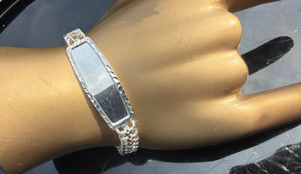 ID Tag Bracelet Double Cuban Links Sterling Silver 925 for a  7.5-8" wrist